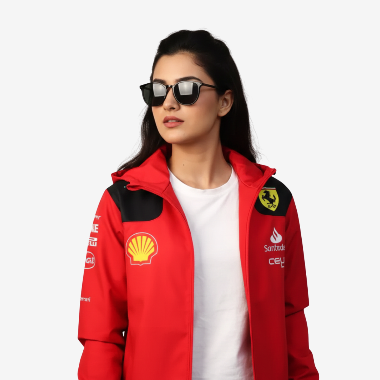 Women Red Racing Style Hooded Jacket
