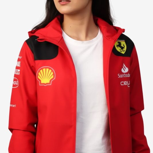 Women Red Racing Style Hooded Jacket