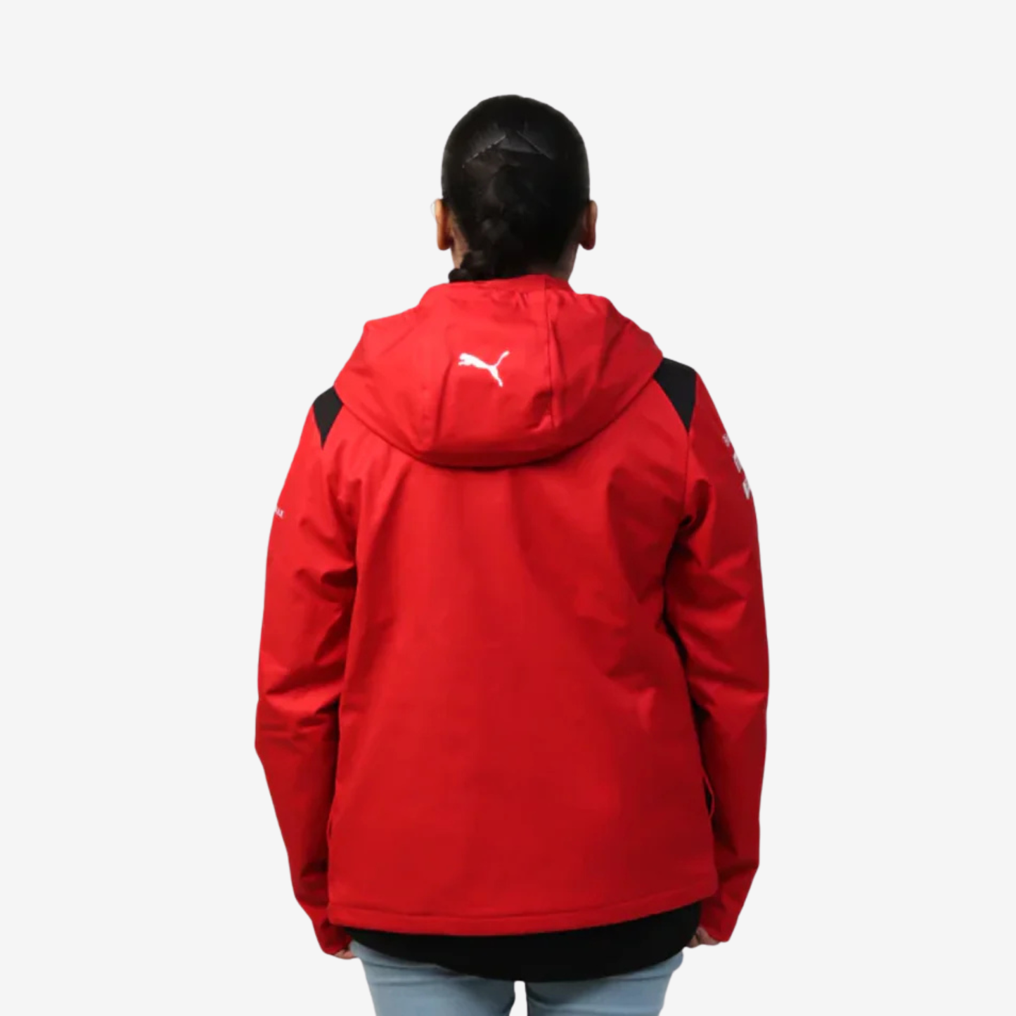 Women Red Racing Style Hooded Jacket